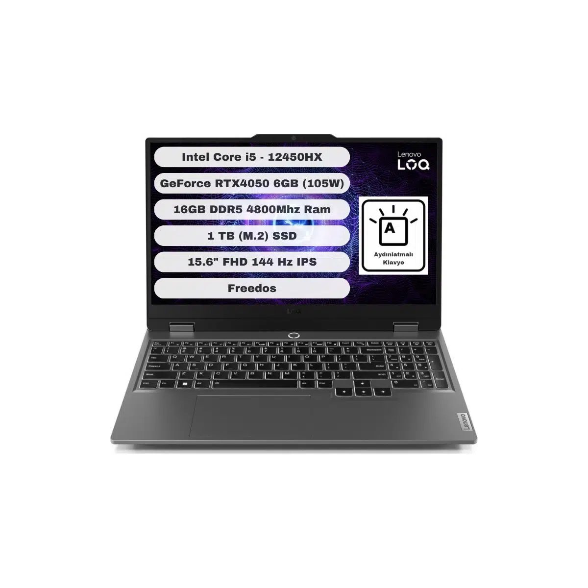 Loq 15IAX9 GTI116 Intel Core I5 12450HX 16GB 1tb SSD Rtx 4050 Freedos 15.6'' Fhd Taşınabilir Bilgisayar 83GS007WTR