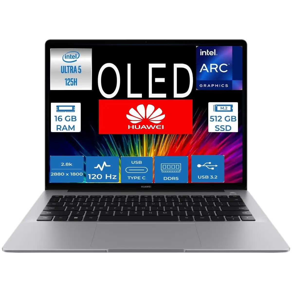 Matebook 14 Ultra 5 125H 16 GB 512 GB SSD Arc Graphics 14.2" 2.8k Dokunmatik Windows 11 Notebook