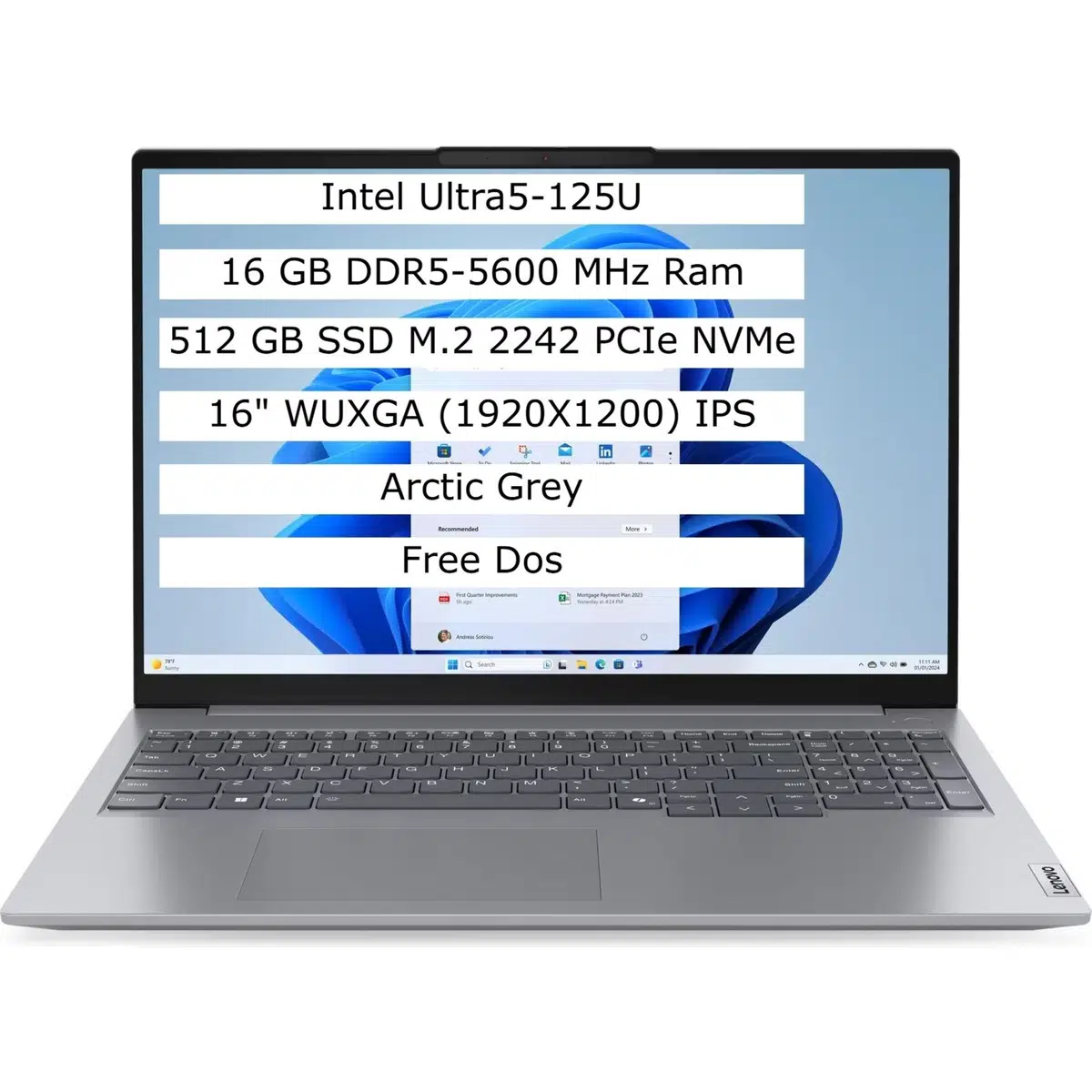 Lenovo Thinkbook 16 Intel Core Ultra 5 125U 16GB 512GB SSD 16" IPS Panel Freedos Taşınabilir Bilgisayar 21MS005KTR