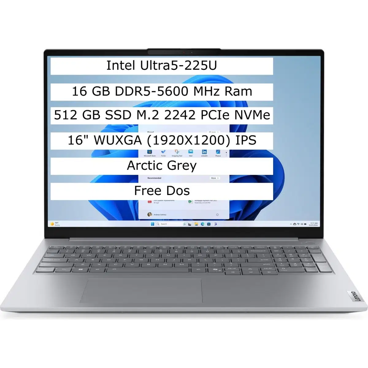 Lenovo Thinkbook 16 Intel Core Ultra 5 225U 16GB 512GB SSD 16" IPS Panel Freedos Taşınabilir Bilgisayar 21SK007VTX