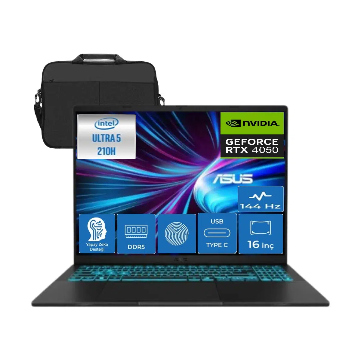 Vivobook 16 V3607VU-RP061W Intel Core 5 210H 24 GB 2 Tb SSD RTX4050 144Hz 16" Wuxga WINDOWS11 Notebook&cimete Çanta